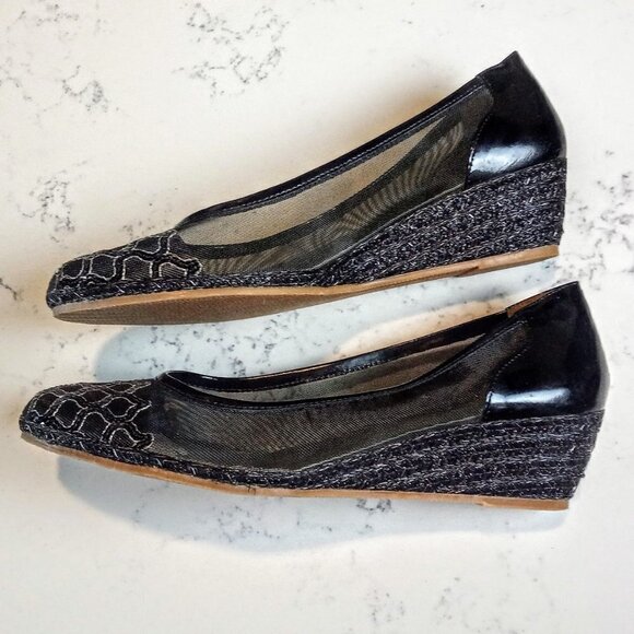 Prevata Black Embellished Mesh Italian Wedges 8B - Picture 7 of 8